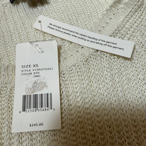 Vince Women‎ Sweater White Black Colorblock Linen Open Knit V195575451 XS - Picture 4 of 10